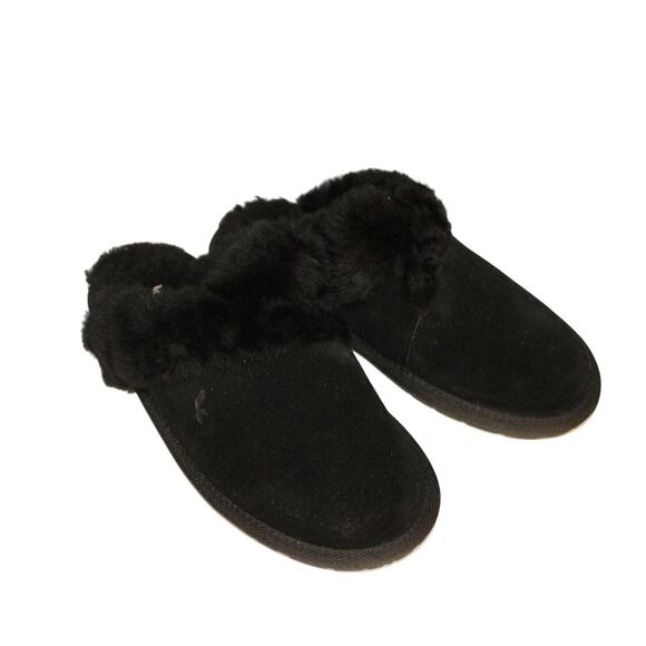 Koolaburra by UGG Womens Milo Black Suede Faux Fur Scuffs Slippers New Sz 6 - Picture 1 of 4